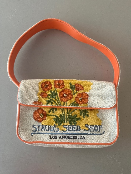 STAUD Handbags - STAUD Seed Shop Beaded Floral Shoulder Bag — Orange and Cream California Poppy